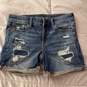 American eagle midi denim shorts size 4 with rips